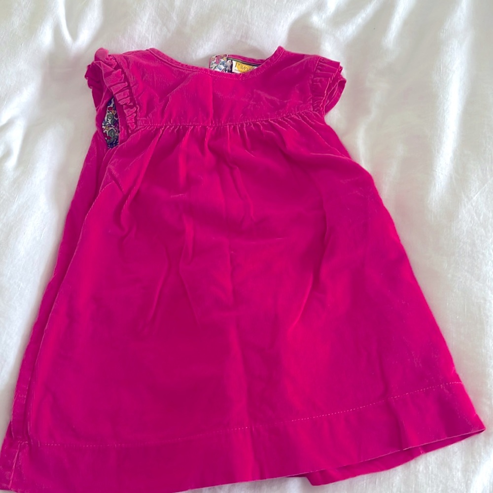 Mini Boden hot pink corduroy dress with cotton flower lining inside. Size 2-3y